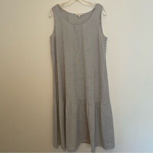 Eileen Fisher Organic Ripple Cotton Midi Dress Size S/P Navy/White Sleeveless